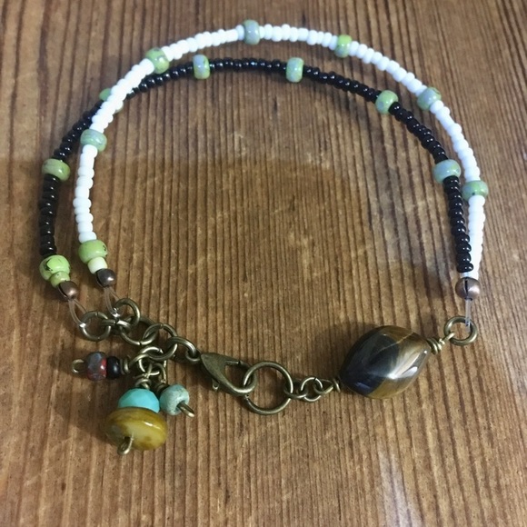 Ladies Black and White,  Tiger's Eye Double Strand Beaded Bracelet,  Handmade - Picture 3 of 5